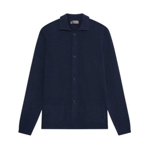 Navy Cardigan med Lommer og Krave