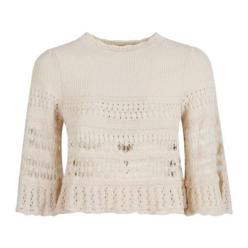 Hæklet Strik Beige Sweatshirt