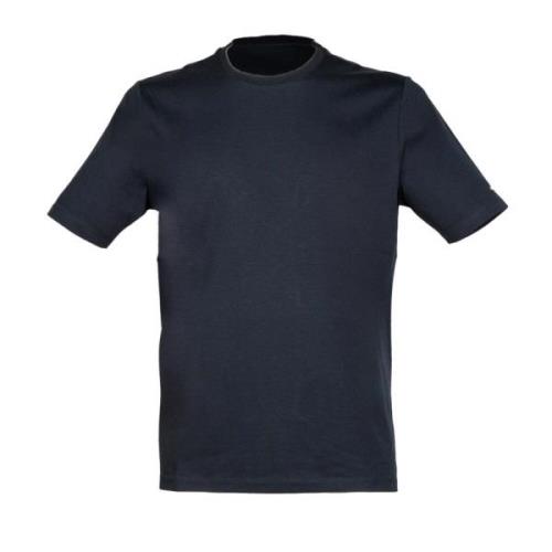 Navy Blue Ribbed Collar Cotton T-shirt