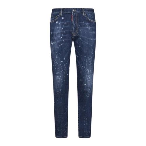 Blå Paint-Splatter Skinny-Cut Jeans