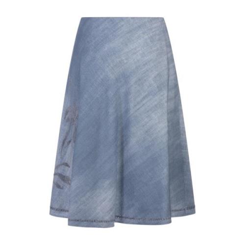 Blå Denim Flared Midi Nederdel