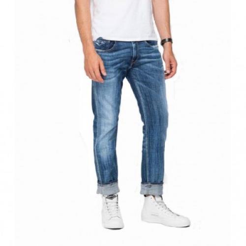 Slim Fit Blå Jeans med R Logo