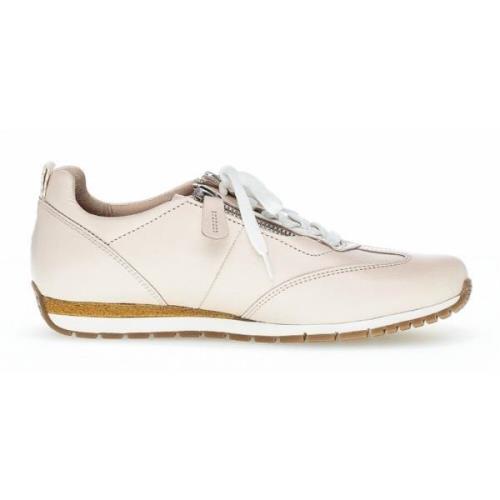 Læder Sneaker med Dobbelt Lynlåse - Beige