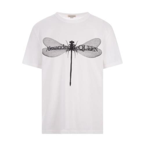 Dragonfly Print Crew-neck T-shirt Hvid