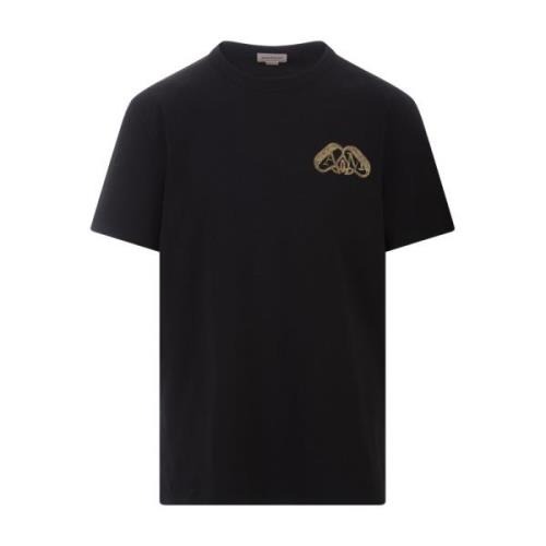 Sort Crew-neck T-shirt med Gylden Segl