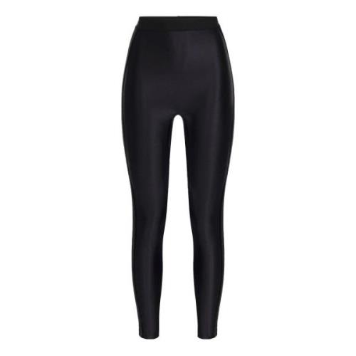 Sorte glinsende Lycra-leggings med logoelastik