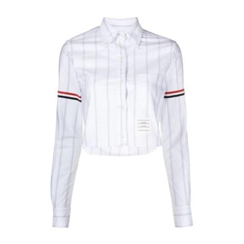 Hvid Cropped Oxford Skjorte med Trefarvet Detalje