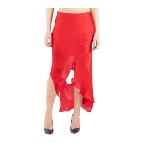 Silke Rød Nederdel Uregelmæssig Længde