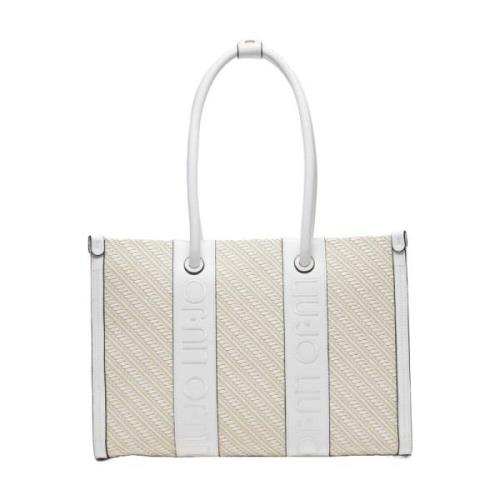 Beige Shopper Taske med Broderet Logo