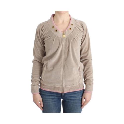 Cavalli Beige Velvet Zipup Sweater