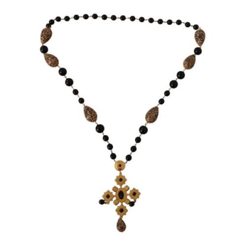 Leopard Print Crystal Cross Pendant Necklace