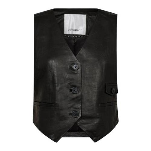 Klassisk Læder Vest Vest Sort