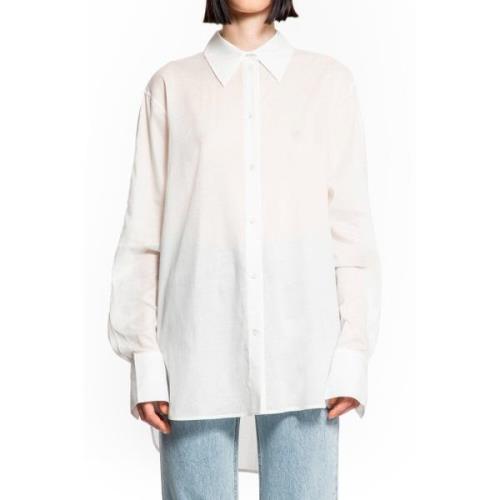 Hvid Bomuld Kimono-Ærme Skjorte