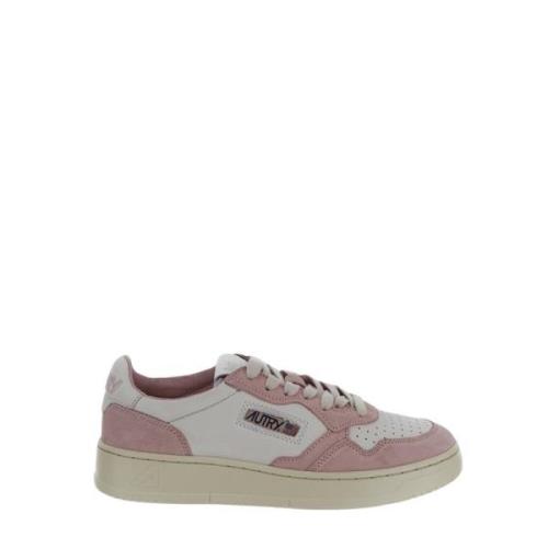 Hvide Pink Runde Tå Lave Top Sneakers