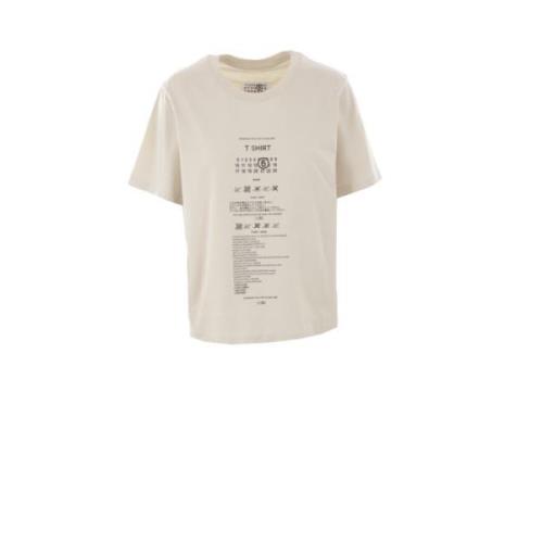 Hvid Bomuld T-shirt med Care Label Print