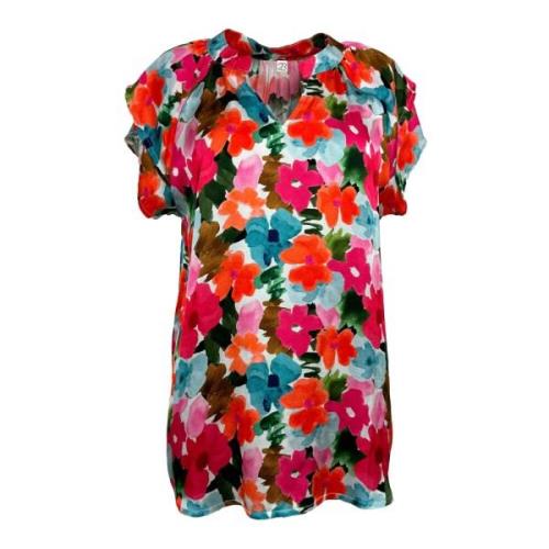 Blomsterprint Ruffle Ærme Bluse