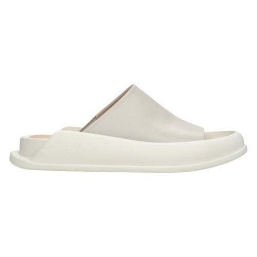 Lys Beige Læder Slide Sandaler