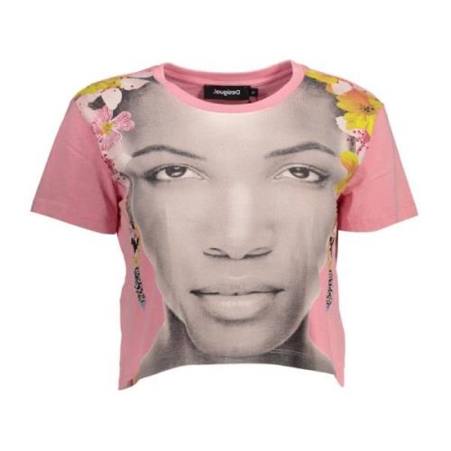 Pink Bomuld Kortærmet T-Shirt med Applikationer