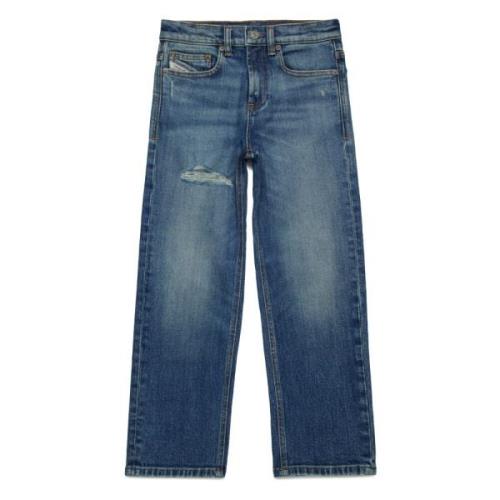 Mellelblå lige jeans med slid - 2001 D-Macro