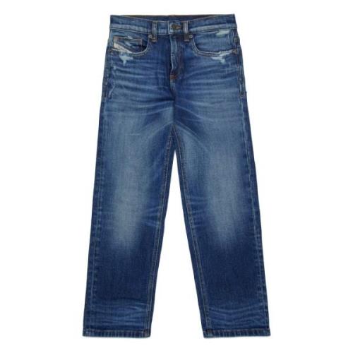 Mørkeblå straight jeans med slid - 2001 D-Macro