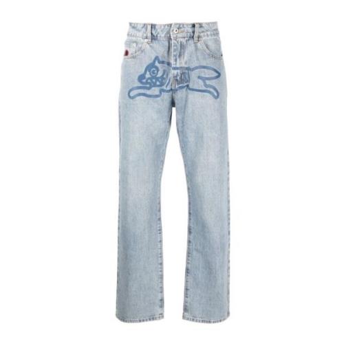 Klar Blå Grafisk Stonewashed Jeans