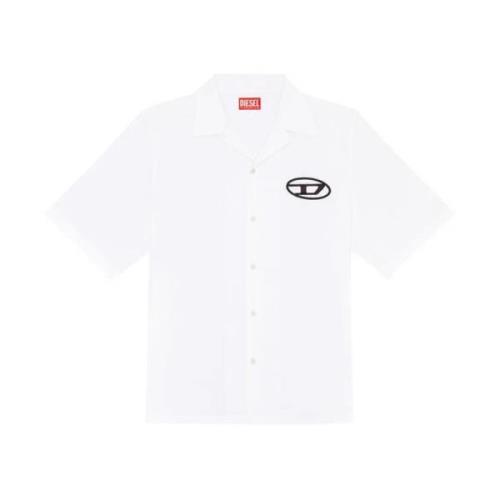 Hvid Langærmet Poplin Skjorte med Broderet Logo