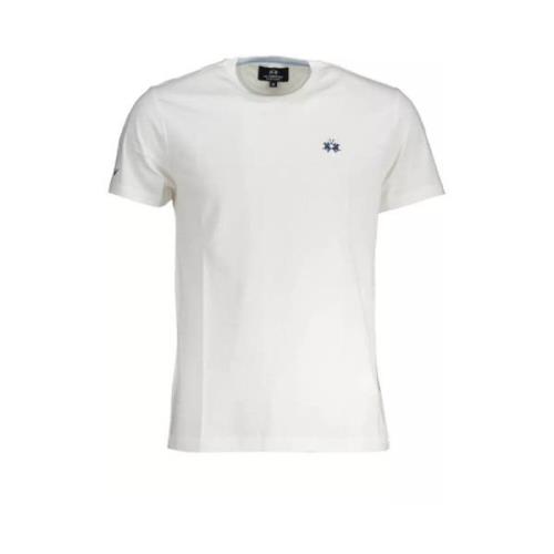 Hvid Bomuld T-Shirt med Broderi og Print