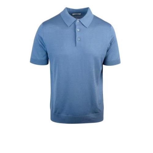 Blå Polo Shirt Ribbet Krave Semi-Gennemsigtig