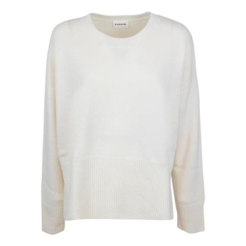 Hvid Sweater Boxy Crewneck Ribbed Detalje