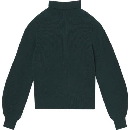 Grøn Sweater Høj Hals Afslappet Design