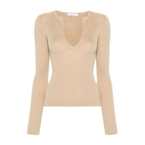 Beige Cashmere-Silk V-Neck Sweater