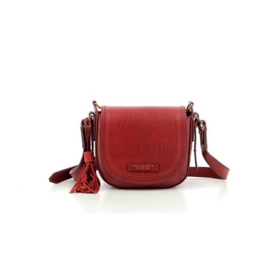 Rød Læder Crossbody Taske Retro Stil