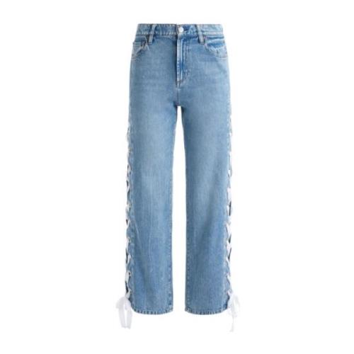 Blå Lace-Up Cropped Jeans