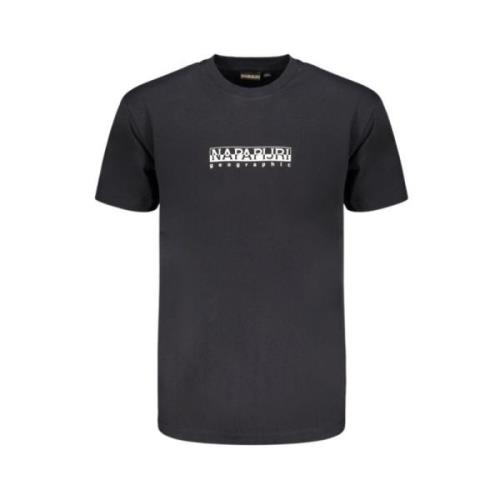 Sort T-shirt Løs Pasform Rund Hals Print Logo