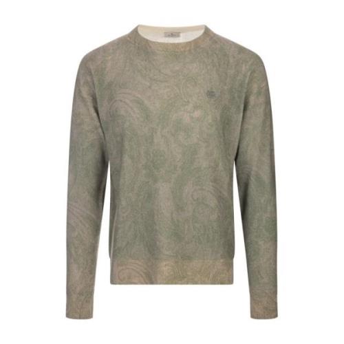 Grøn Paisley Uld Crew-Neck Sweater