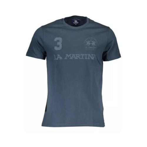 Blå Bomuld T-Shirt, Kort Ærme, Crew Neck, Print, Logo