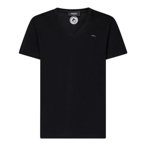 Sort V-hals T-shirt med logo plade