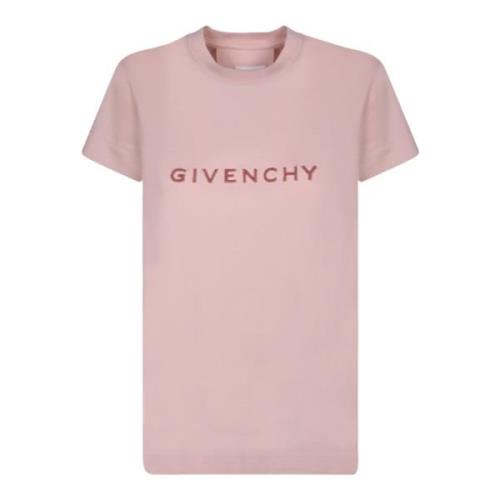 Pink Bomuld T-shirt med Logoer