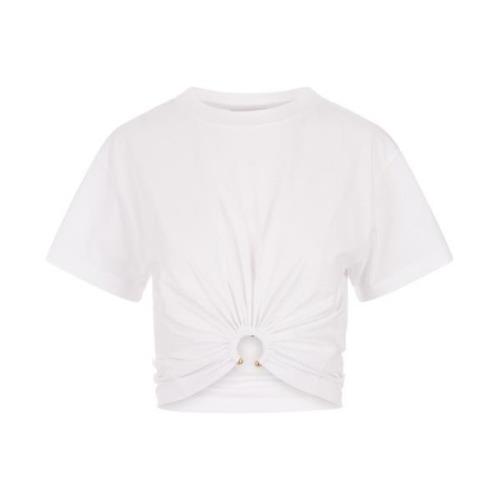 Hvid Crop T-shirt med Guld Ring