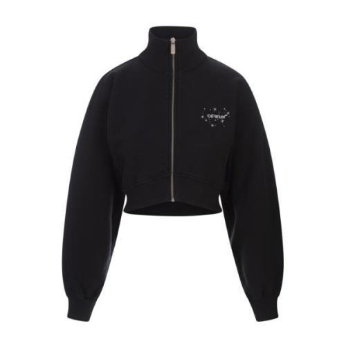 Sort Zip Sweatshirt Stjerner Pile Mønster