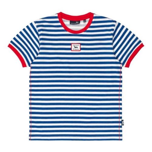 Stribet Jersey T-shirt med Front Logo Label