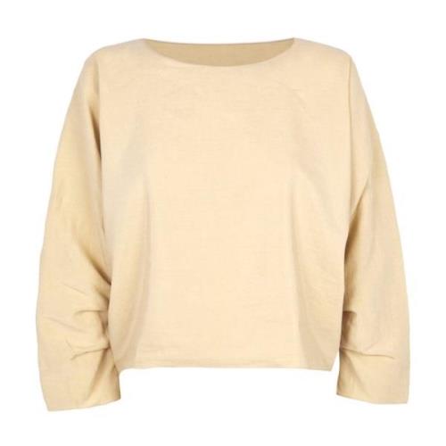 Beige Linned Silke Løs Top