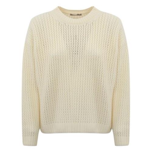 Hvid Uld Sweater Langærmet Strik