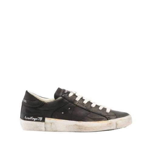 Sort Sneakers Distressed Finish Perforeret Detaljering