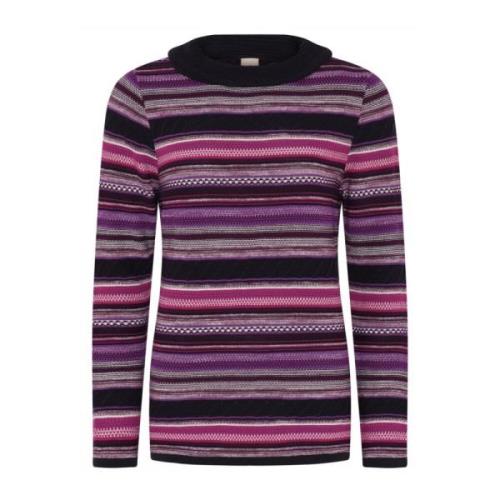 Stribet Jacquard Pullover Bluse Mørklilla