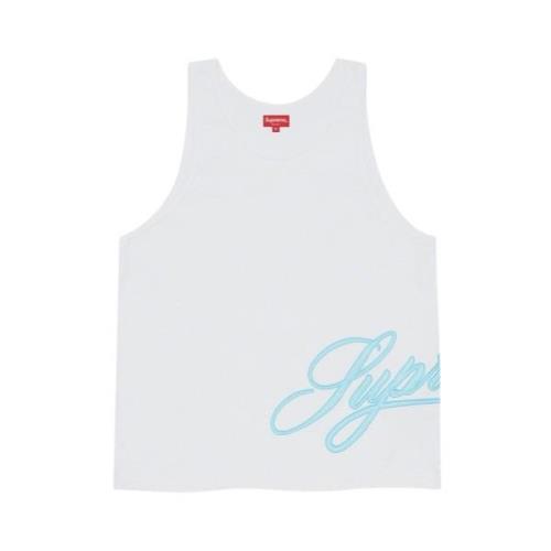 Mesh Script Tank Top White