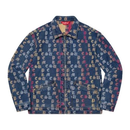 Gradient Jacquard Denim Work Jacket Blue