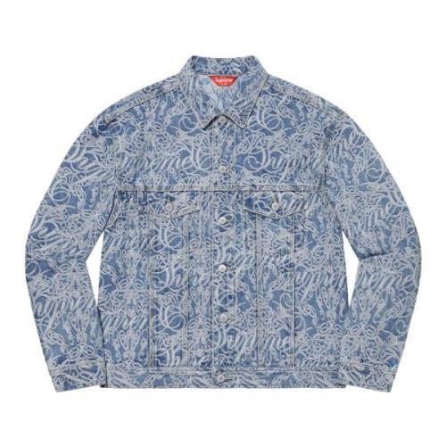 Jacquard Denim Trucker Jacket Blå