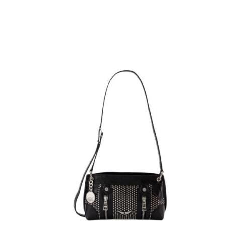 Sort Læder Crossbody Taske