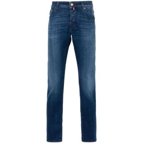 Blå Broderet Slim Fit Denim Jeans